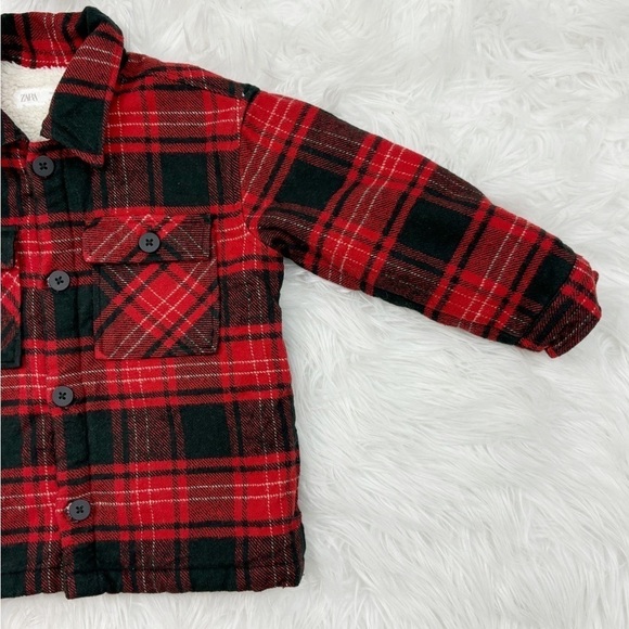 Zara Kids Toddler Plaid Red Button Down Pockets Faux Flannel Jacket Sz 2-3 Yrs - Picture 4 of 14